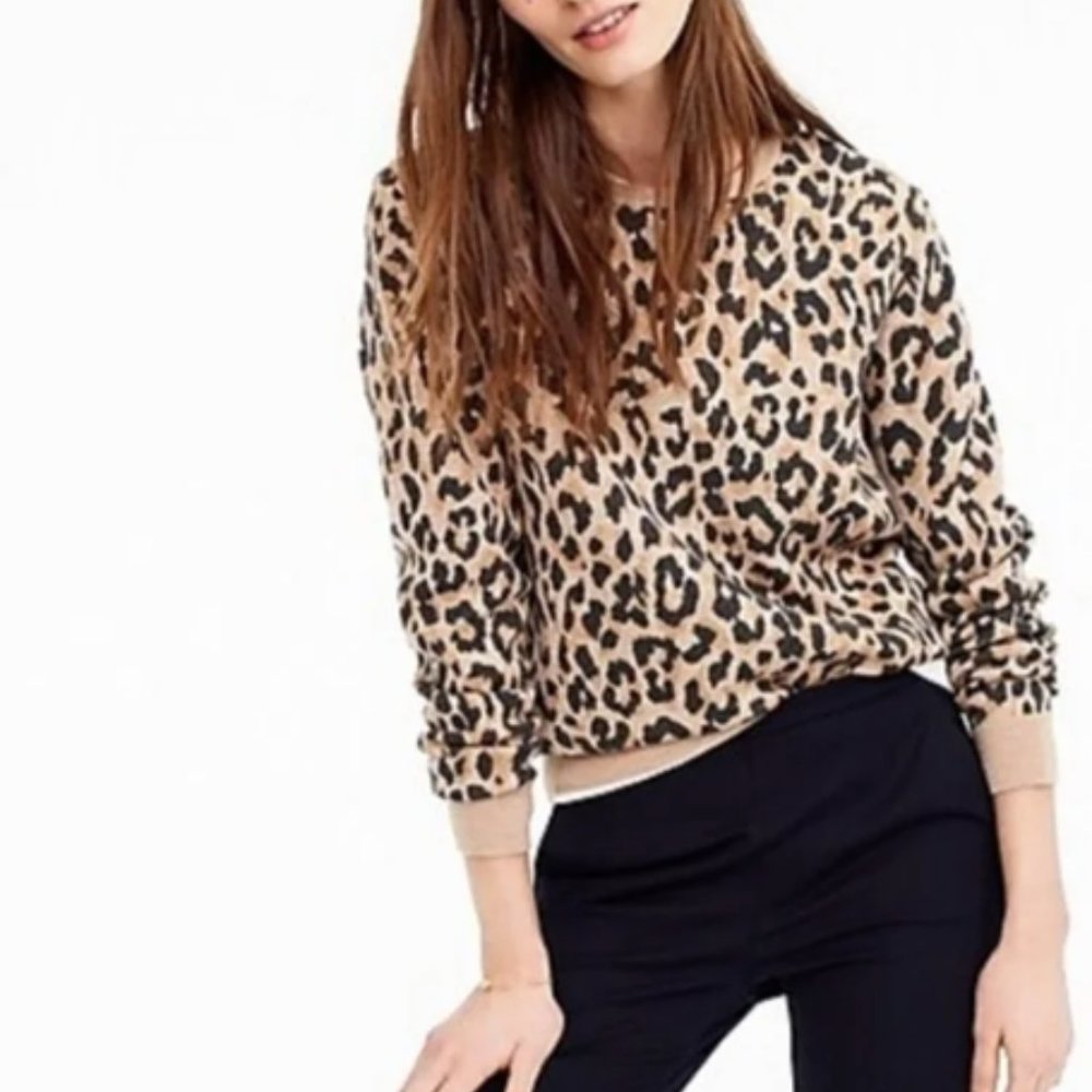 EUC - J. Crew XXS Merino Wool Crewneck Sweatshirt in Leopard